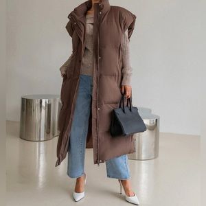 Coffee Brown Zip Puffer Vest